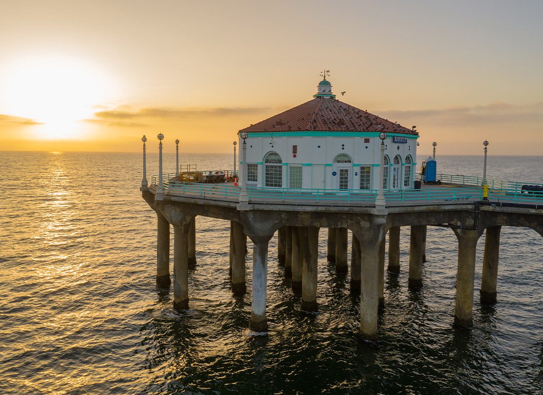 Contact - View of Gazebo on a Pier at Sunset in California